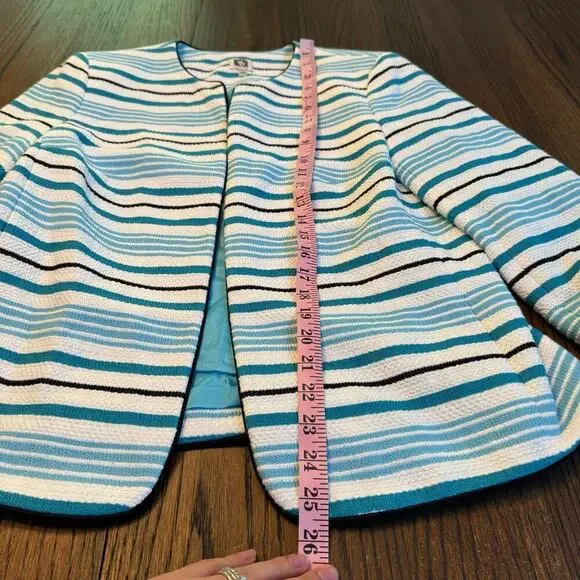 Anne Klein Preppy Blue Striped Open Front Cardigan Jacket Womens Sz 12 Nautical - Picture 8 of 11